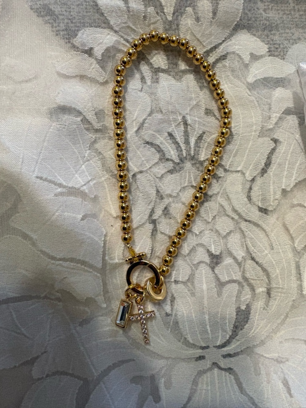 Mint & Lily Gold Beaded Bracelet with Toggle Clasp /Cross/April birthstone - Picture 3 of 4